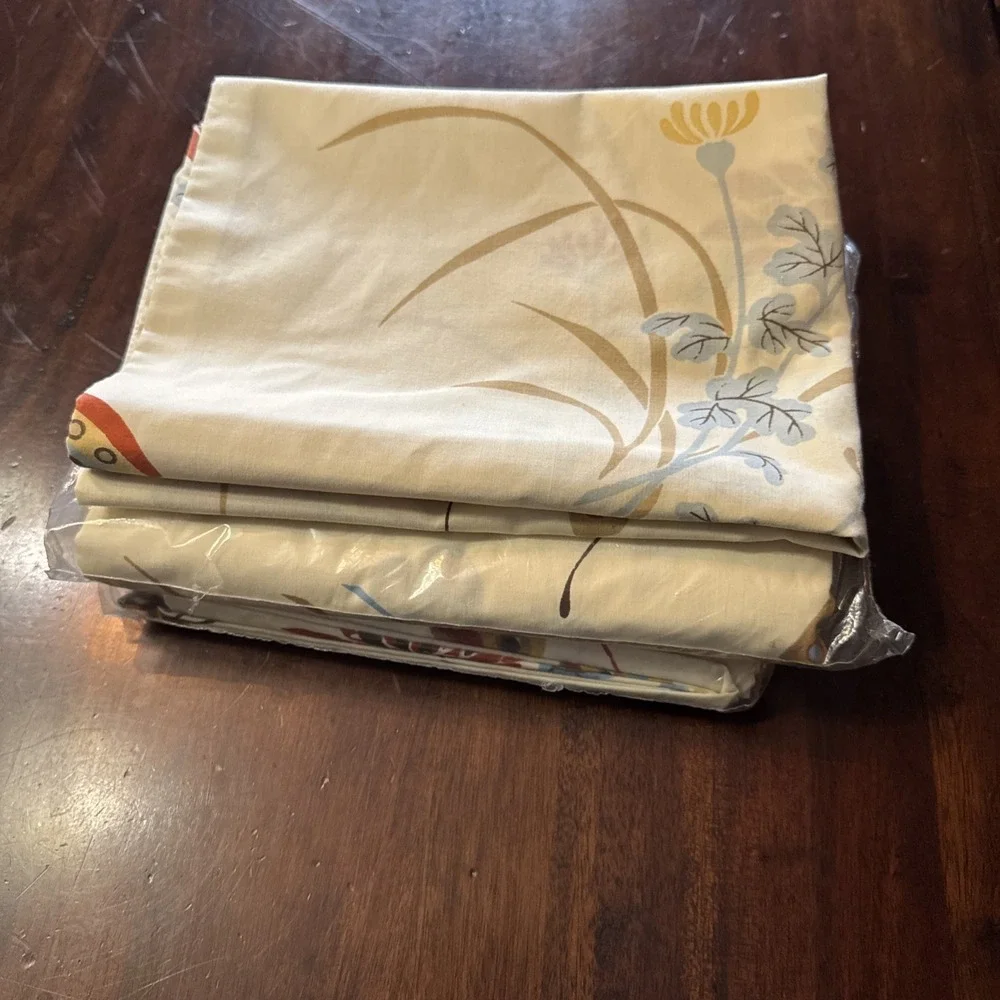 Vintage‎ 70s Cannon Sheet Set Butterfly Almond TWIN Size Flat Fitted Pillowcase